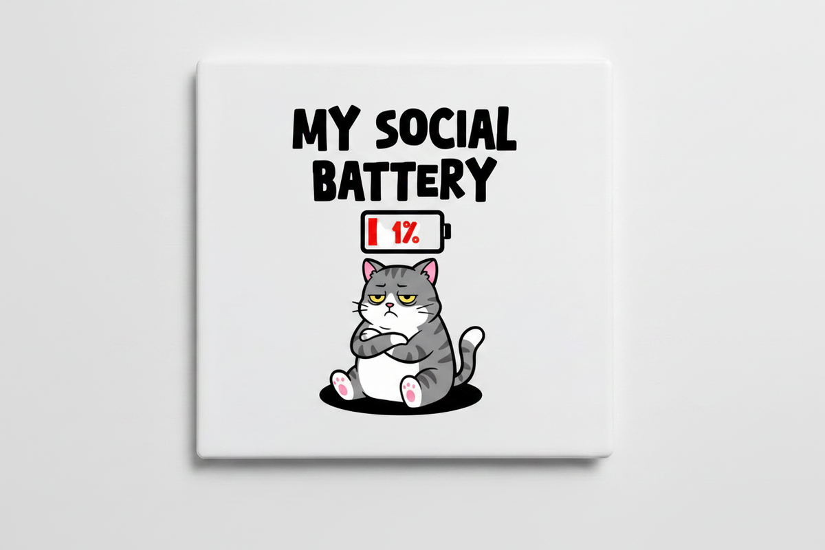 Square Fridge Magnet my social battery