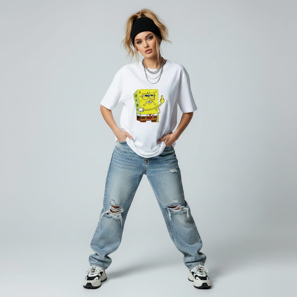 unisex tshirt sponge bob middle finger