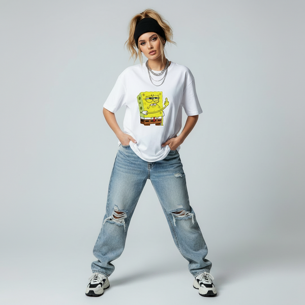 unisex tshirt sponge bob middle finger
